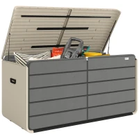 Outsunny Outdoor Storage Box with Lockable Lid, HDPE Garden Deck Box with Wheels 757 L(m-11)