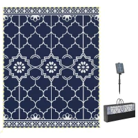 Outsunny Reversible Outdoor Rug Carpet with LED Lights, 10' x 8' PP Straw Rug with Carry Bag and Ground Stakes(m-11)