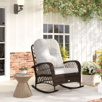 Outsunny Outdoor Wicker Rattan Rocking Chair Patio Rocker with Thick Cushions for Garden Backyard Porch, Light Mixed Brown(m-8)