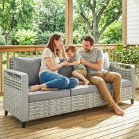 Outsunny Rattan Wicker Sofa 3-Seater Outdoor Couch with Cushions for Patio Garden Grey(m-10)