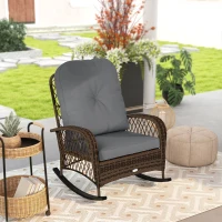 Outsunny Outdoor Wicker Rattan Rocking Chair Patio Rocker with Thick Cushions for Garden Backyard Porch, Black(m-10)