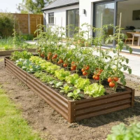 Outsunny 12 x 4 x 1ft Galvanized Raised Garden Bed, Reinforced Outdoor Planter Box with Open Bottom, Distressed Brown(m-9)