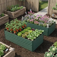 Outsunny Set of 2 Galvanised Raised Garden Bed, 6 x 3 x 2 ft Metal Garden Bed with Safe Edging, Green(m-8)