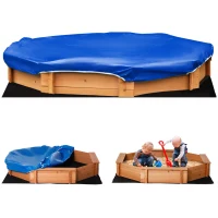 Outsunny Octagon Kids Wooden Sandbox, Outdoor Children Playset for Backyard, with polyester Cover, Seat Board, for 3-8 years old, Red, 55" x 55" x 8.5"(m-1)