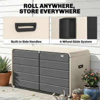 Outsunny Outdoor Storage Box with Lockable Lid, HDPE Garden Deck Box with Wheels 757 L(m-6)