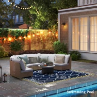 Outsunny Reversible Outdoor Rug Carpet with LED Lights, 10' x 8' PP Straw Rug with Carry Bag and Ground Stakes(m-9)