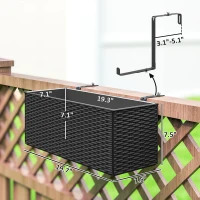 Outsunny 2 Pack 20 Inch Railing Flower Pots, Hanging Flower Pots with Hooks, Drainage Holes for Fence, Rattan Look, Black(m-3)