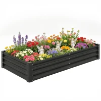 Outsunny 6 x 3 x 1ft Galvanized Raised Garden Bed, Reinforced Outdoor Planter Box with Open Bottom, Black(m-11)