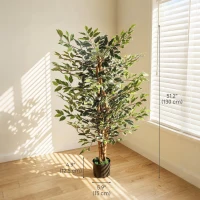 HOMCOM Artificial Tree, Fake Ficus Tree with Leaves, Faux Plant in Nursery Pot for Indoor Decoration(m-3)
