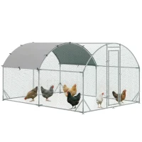 PawHut Galvanized Large Metal Chicken Coop Cage Walk-in Enclosure Poultry Hen Run House Playpen Rabbit Hutch with Cover for Outdoor Backyard 9.2' x 12.5' x 6.5' Silver(m-2)