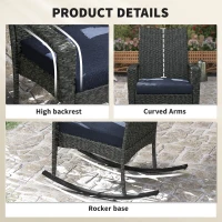 Outsunny Outdoor Rocking Chair, Patio Wicker Chair Removable Cushion, High Back and Armrests for Porch Balcony, Navy Blue(m-6)