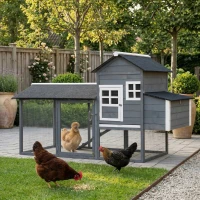 PawHut 84" Wooden Chicken Coop, Hen House Outdoor with Run Nesting Box, Asphalt Roof, Removable Tray, Ramp, Poultry Cage for 2-3 Chickens, Gray(m-11)