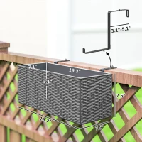 Outsunny 2 Pack 20 Inch Railing Flower Pots, Hanging Flower Pots with Hooks, Drainage Holes for Fence, Rattan Look, Gray(m-3)