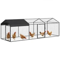 PawHut Large Metal Chicken Coop, Chicken Run with Waterproof & Anti-UV Cover for 3-5 Poultry, Outdoor Poultry Cage Rabbit Hutch(m-11)