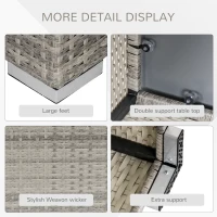 Outsunny Rattan Garden Coffee Table, 25.6" Square Garden Rattan Table with Tempered Glass Top, Grey(m-5)