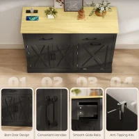 HOMCOM 7 Gallon Tilt Out Garbage Cabinet, Kitchen Island with Charging Station, 2 Drawers, 4 Door Racks, Black(m-9)