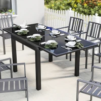 Outsunny Aluminum Expandable Outdoor Dining Table with Tempered Glass Tabletop and Aluminum Frame, for Garden, Backyard, Black(m-1)