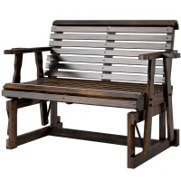 Outsunny Outdoor Glider Bench, Wooden Glider Chair with 2 Cupholders, Slatted Seat and Armrests, Patio Swing Rocking Loveseat(m-2)