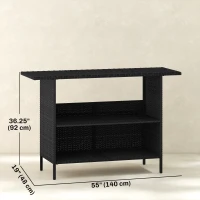 Outsunny Wicker Outdoor Bar Table, PE Rattan Bar Height Patio Table with 2 Shelves, Steel Frame for Garden, Backyard, Black(m-3)