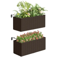 Outsunny 2 Pack 20 Inch Railing Flower Pots, Hanging Flower Pots with Hooks, Drainage Holes for Fence, Rattan Look, Brown(m-11)