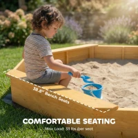 Qaba Wooden Sandbox with Large Canopy, Outdoor Sand Box with 4 Bench Seats, Bottom Liner for 8 Kids Aged 3-8, Yellow(m-6)