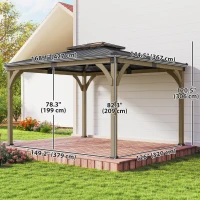 Outsunny 12' x 14' Hardtop Gazebo Canopy with Galvanized Steel Roof, Wood Frame, Double Roof Outdoor Gazebo, Light Walnut(m-4)