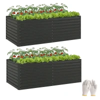 Outsunny Set of 2 Galvanised Raised Garden Bed, 6 x 3 x 2 ft Metal Garden Bed with Safe Edging, Dark Grey(m-11)