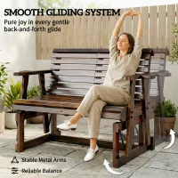 Outsunny Outdoor Glider Bench, Wooden Glider Chair with 2 Cupholders, Slatted Seat and Armrests, Patio Swing Rocking Loveseat(m-4)