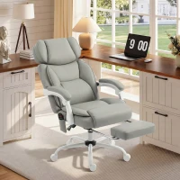 HOMCOM High Back Vibration Massage Office Chair Heated Reclining Computer Chair w/ Footrest, Swivel Wheels, Remote, Light Gray(m-10)
