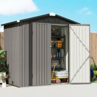 Outsunny 6.5' x 4'  Outdoor Storage Shed, Metal Garden Shed with Lockable Double Doors, 4 Vents, Light Grey(m-10)