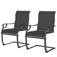 Outsunny C Spring Motion Patio Chairs Set of 2 with Curved High Backrest, Armrest, All Weather Breathable Fabric, Metal Frame(m-2)
