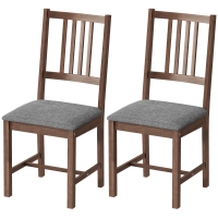 HOMCOM Set of 2 Dining Chairs, Upholstered Dining Room Chairs with Rubberwood Legs and Slat Backrest for Kitchen, Gray