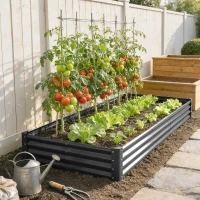 Outsunny 12 x 4 x 1ft Galvanized Raised Garden Bed, Reinforced Outdoor Planter Box with Open Bottom, Dark Grey(m-10)