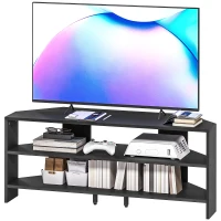 HOMCOM Corner TV Stand, Modern TV Table with 2 Open Shelves for 47 Inch TV, Entertainment Center for Living Room, Black(m-2)