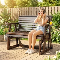 Outsunny Outdoor Glider Bench, Wooden Glider Chair with 2 Cupholders, Slatted Seat and Armrests, Patio Swing Rocking Loveseat(m-8)