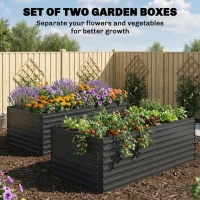 Outsunny Set of 2 Galvanised Raised Garden Bed, 6 x 3 x 2 ft Metal Garden Bed with Safe Edging, Dark Grey(m-4)