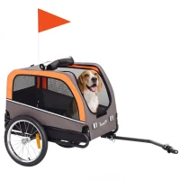 PawHut Dog Bike Trailer, Pet Cart Wagon Cart Carrier Attachment for Travel with 2 Doors, Large Wheels, Safety Flag(m-11)