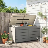 Outsunny Outdoor Storage Box with Lockable Lid, HDPE Garden Deck Box with Wheels 757 L(m-1)