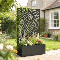 Outsunny Metal Planter Box with Trellis, 44.5" Raised Garden Bed with Trellis Privacy Screen for Climbing Plants(m-8)