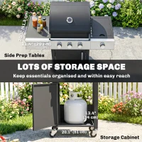 Outsunny 3 Burner Propane Gas Grill with Side Burner, 36,000 BTU BBQ Grill with Cast Iron Grates, Wheels, Warming Rack, Cabinet(m-7)
