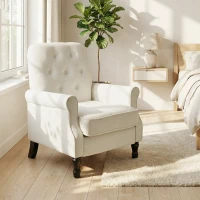 HOMCOM Accent Chair, Mid-Century Modern Armchair with Thick Padded Seat, Spring Cushion, Solid Wood Legs, Cream White(m-8)