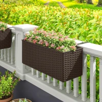 Outsunny 2 Pack 20 Inch Railing Flower Pots, Hanging Flower Pots with Hooks, Drainage Holes for Fence, Rattan Look, Brown(m-8)