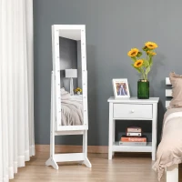 HOMCOM Free Standing Armoire Organizer, Lighted Mirrored Jewelry Cabinet w/ Angle Adjustable & 16 LED Lights Warm White(m-8)