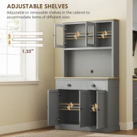 HOMCOM Freestanding Kitchen Cabinet, 71" Tall Pantry Cabinet, Modern Hutch with Wide Countertop, Adjustable Shelves, Gray(m-5)