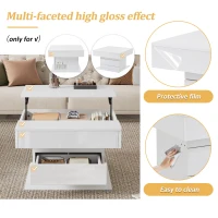 Rotating Lift-Top Coffee Table with Height-Adjustable Top, Space-Saving Side Table with Hidden Storage, 27.5'' L x 27.5'' W x 17.5'' H, White(m-4)