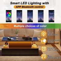 Sleek Lift-Up Coffee Table with LED Lighting and 4 Drawers, Durable Center Table for Living Room, 35.5" L x 21.5" W x 16.5" H, Black(m-5)