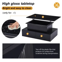 Sleek Lift-Up Coffee Table with LED Lighting and 4 Drawers, Durable Center Table for Living Room, 35.5" L x 21.5" W x 16.5" H, Black(m-6)