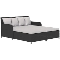 Outsunny Rattan Outdoor Daybed, Sunbed Loveseat with Soft Cushions, 4 Pillows, Curved Backrest & Armrest, Light Grey(m-1)