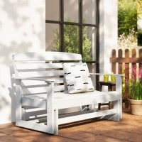 Outsunny Patio Glider Bench w/ HDPE Slatted Double Rocking Chair, Distressed White(m-9)