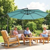 Outsunny 10 ft Offset Patio Umbrella with Cover, Hanging Cantilever Umbrella with 360° Rotation, Crank Handle, Tilt, Sky Blue(m-9)
